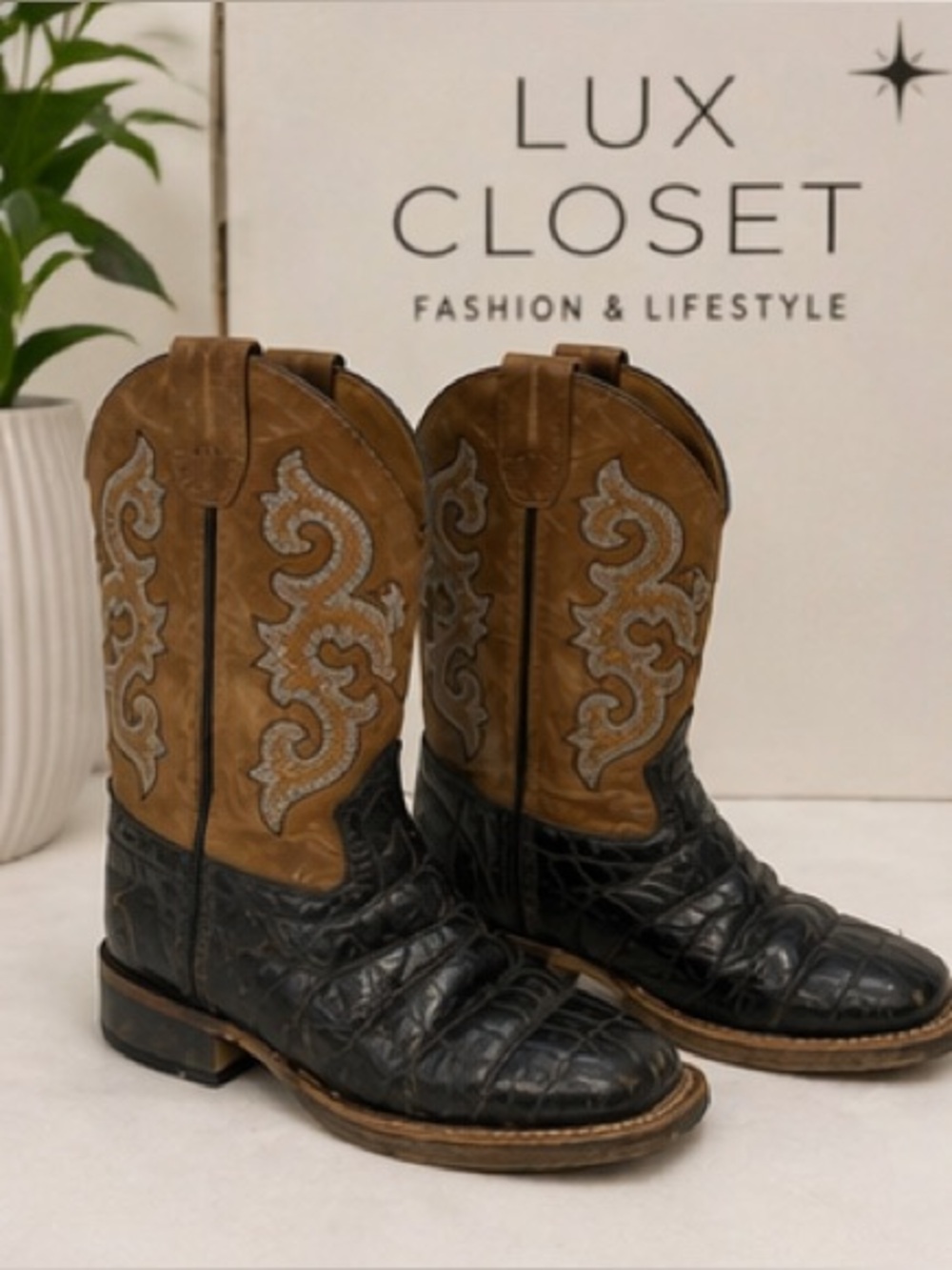 Boys Old West Cowboy Boots in Brown and Black